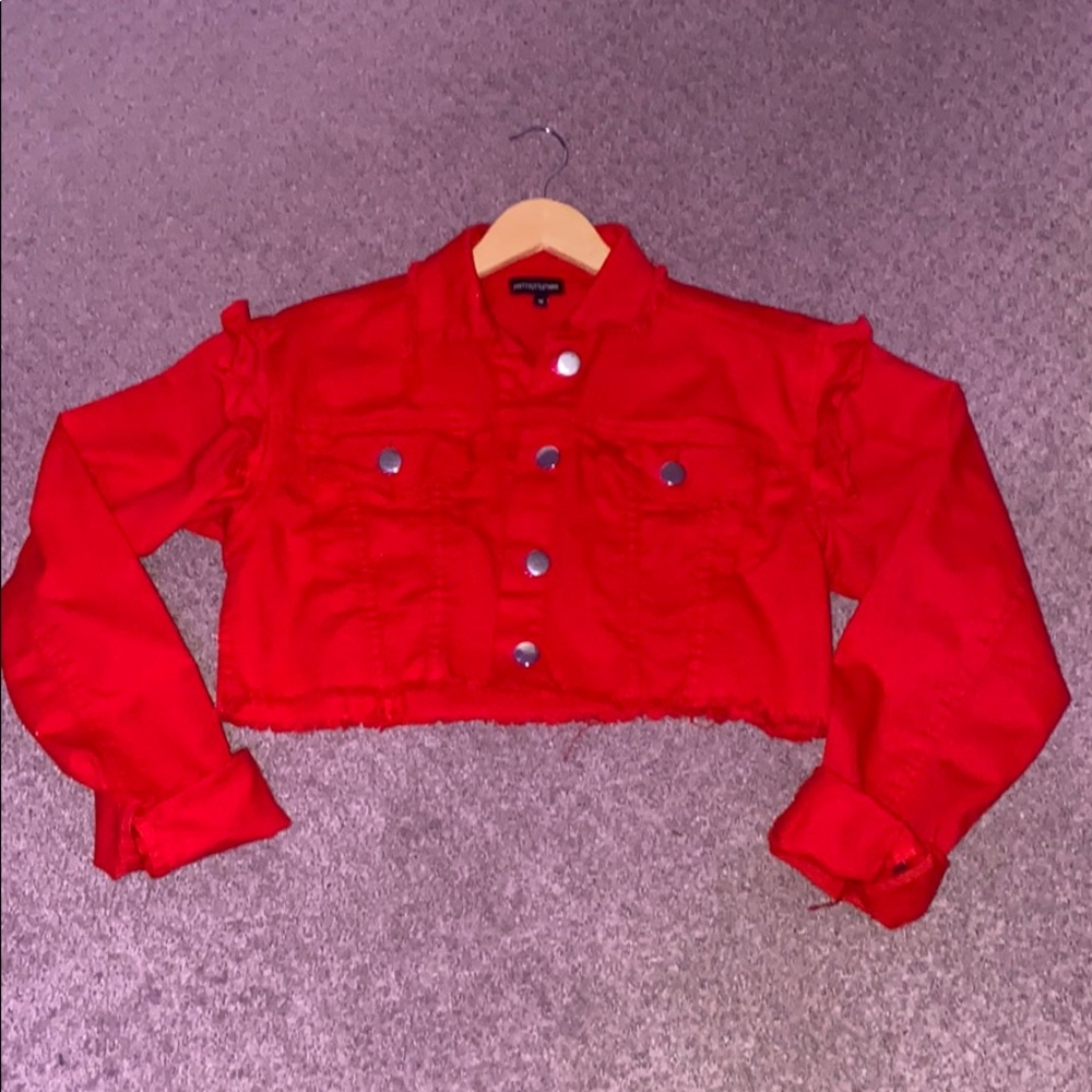 Red Cropped Jean Jacket